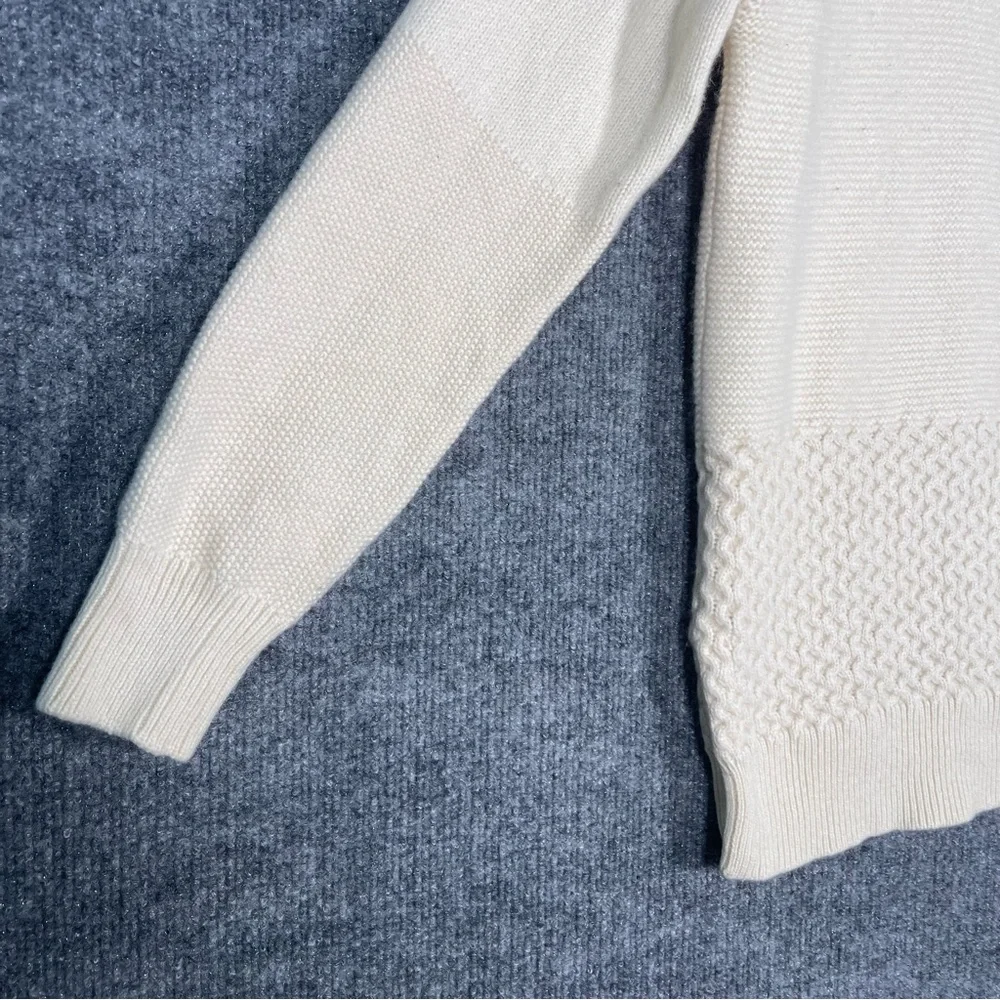 Nordstrom Womens Medium 100% Cashmere Ivory Knit 3D Patchwork Turtleneck Sweater